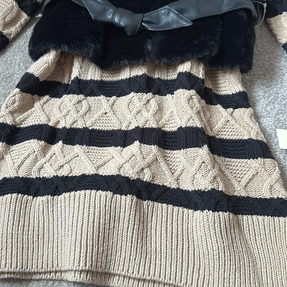 Rachel & Zoe Sweater Dress w/ Faux Fur Vest and Matching Belt Girls 5 NWT - Picture 5 of 6